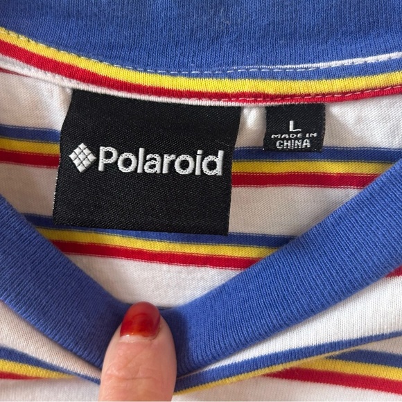 Polaroid Striped Short Sleeve Tee - White, Red, Blue - Picture 6 of 7